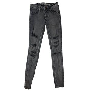 (6 for $25) AE Super Stretch Ripped Distressed Jegging in Washed‎ Black Size 00